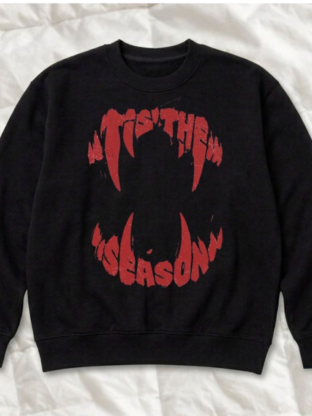 Gildan Black Vampire Crewneck Sweatshirt with Classic Red Bite Graphic